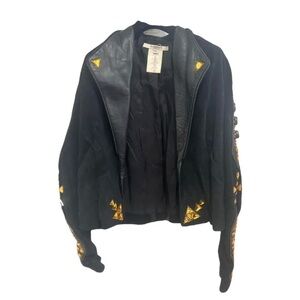 Givenchy Black Leather suede leather Jacket with Gold Details